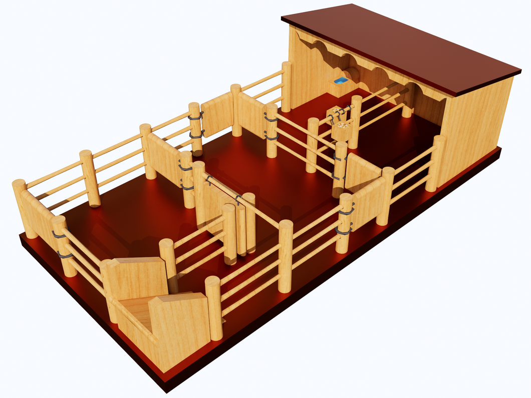 ST5 - Two Horse Stable with Yard - Handmade Wooden Toy